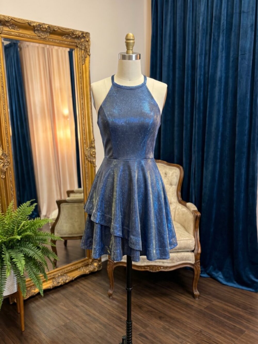 Speechless Navy Metallic Shimmer Skater Party Dress Size 3